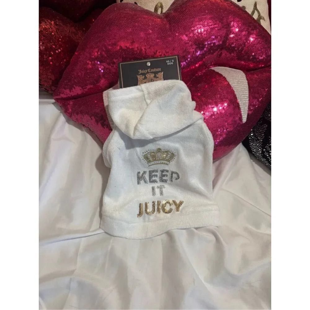 Juicy couture XS terry velour bling  dog/cat pet clothes hoodie nwt crown sequin